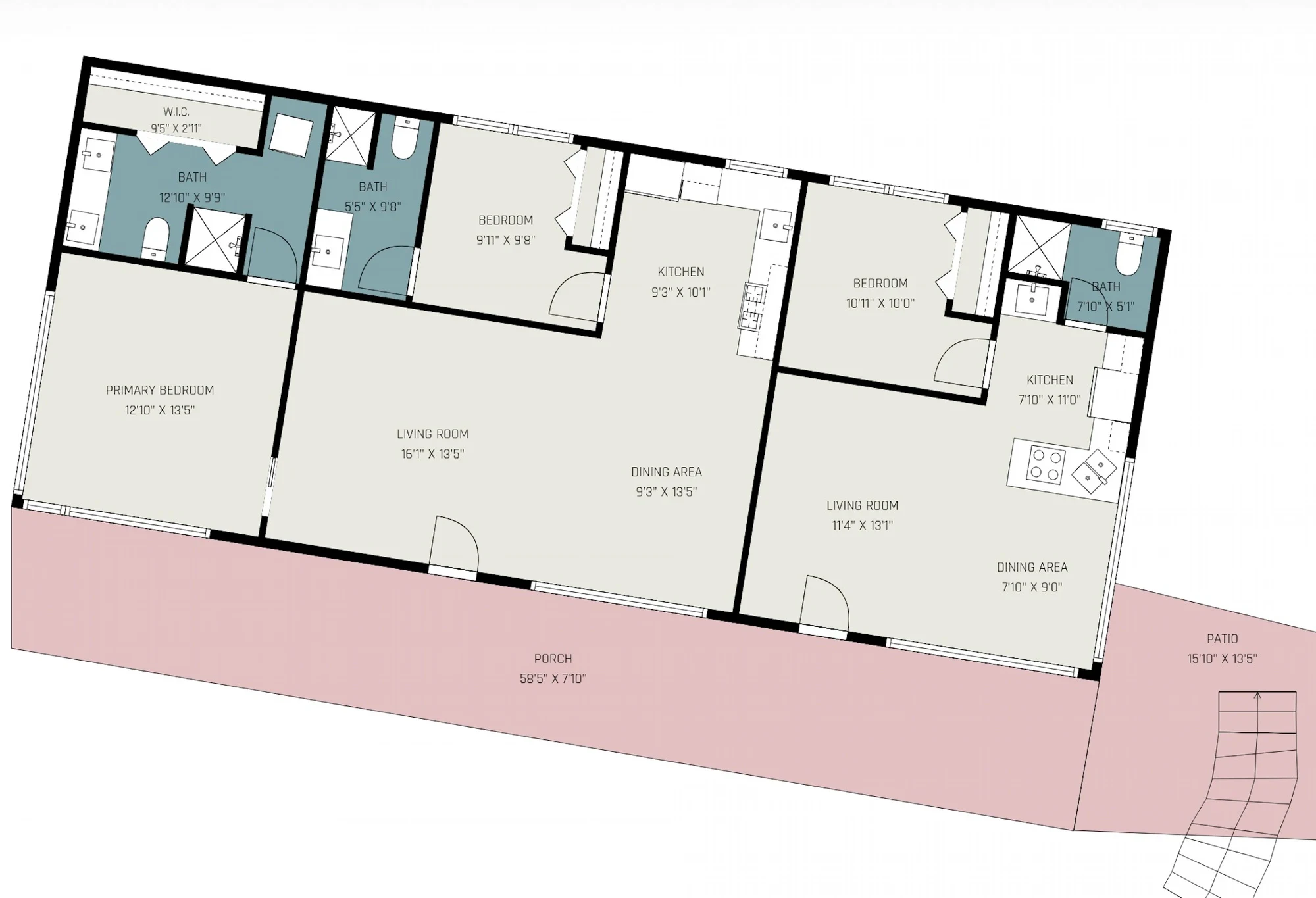 3 Bedroom Lake View — floor plan with room dimensions