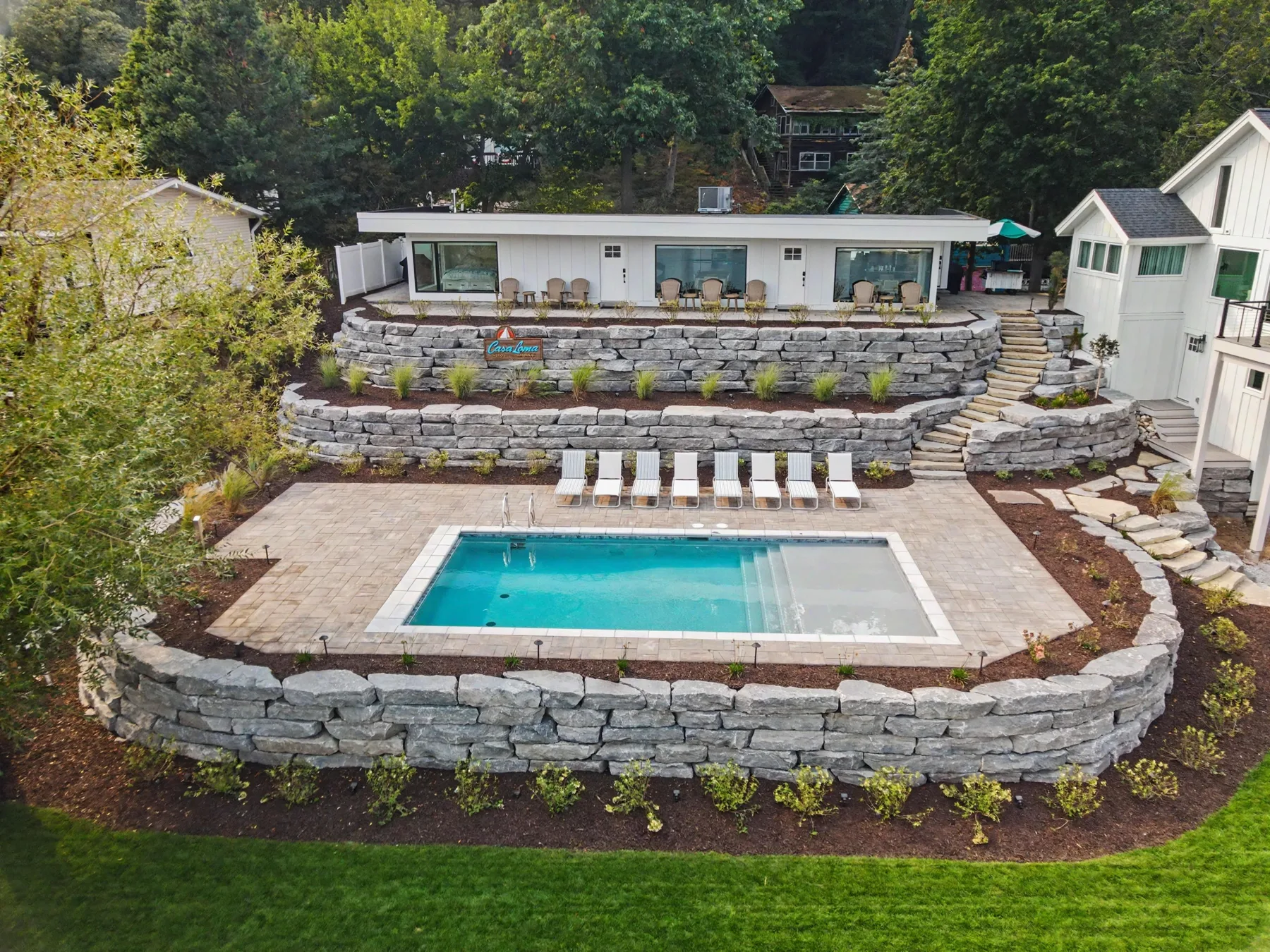 Pool, terraced gardens and lounge at Casa Loma