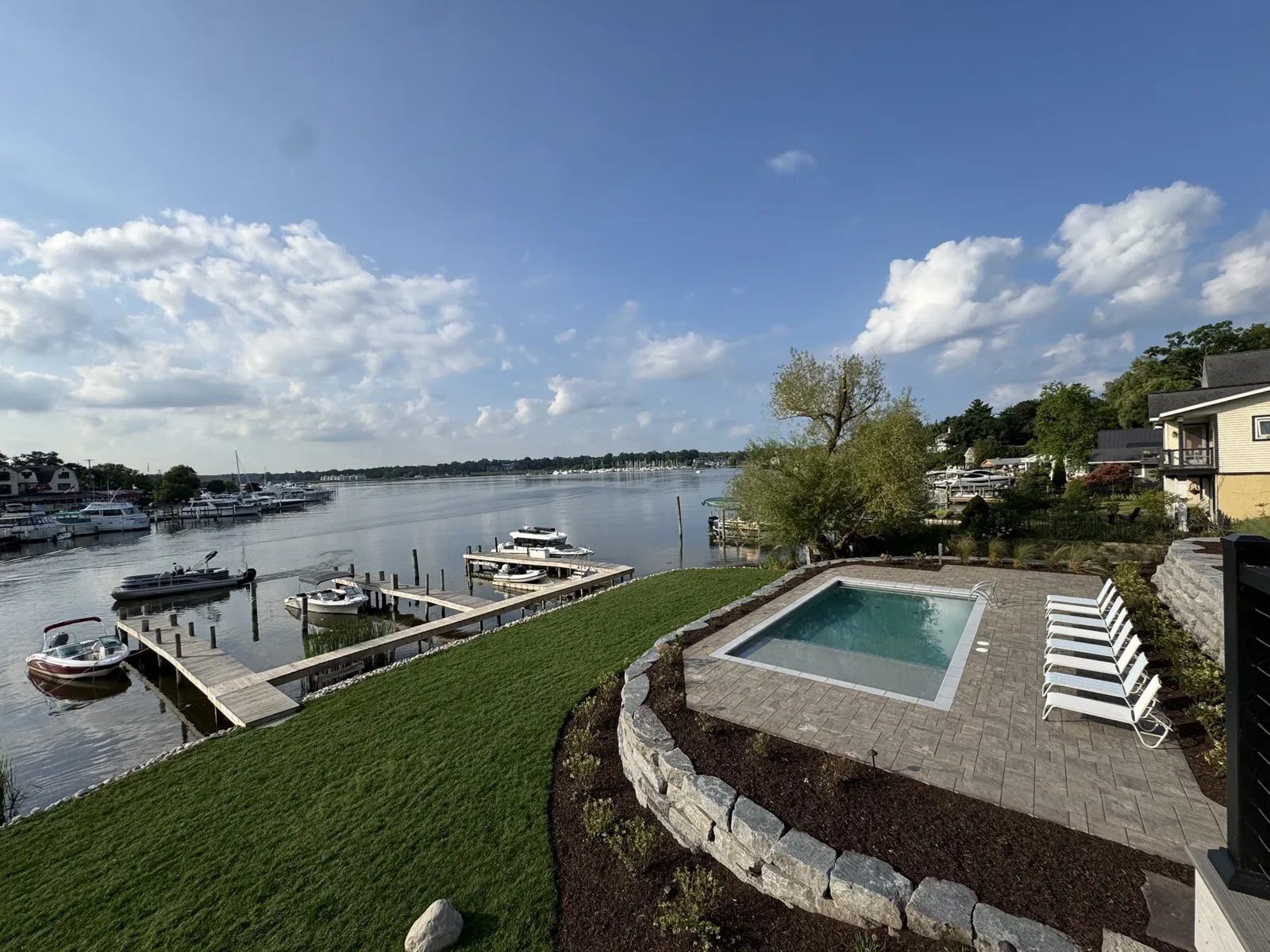 Casa Loma waterfront pool terrace overlooking the marina